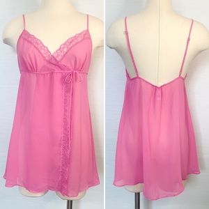 2005 Victoria’s Secret Pink Chiffon Vintage Babydoll Chemise Slip Dress 🔥